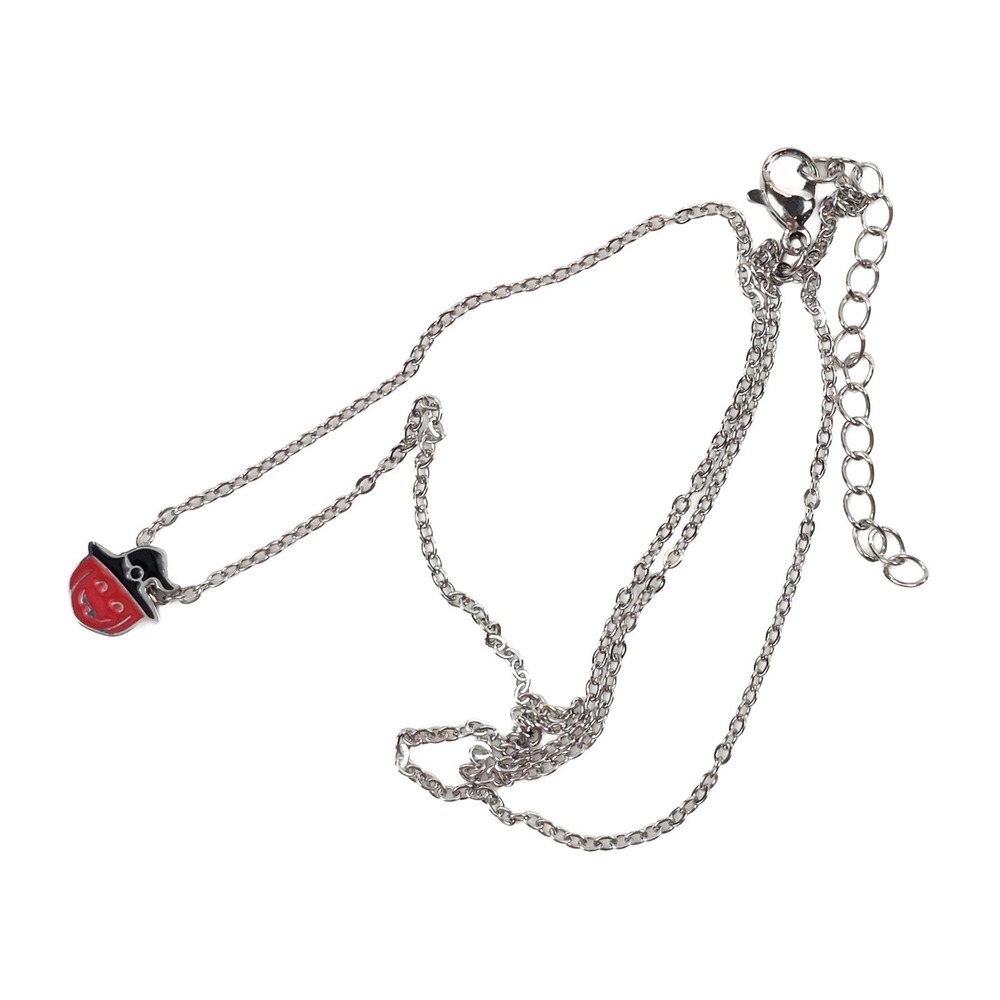 Pumpkin Witch Enamel Pendant Titanium Necklace Size 17" & 2" Extender